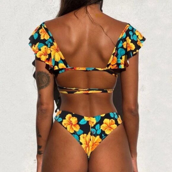 New Floral Wrap Around Top High Leg Bottom Bikini Set - Picture 4 of 6
